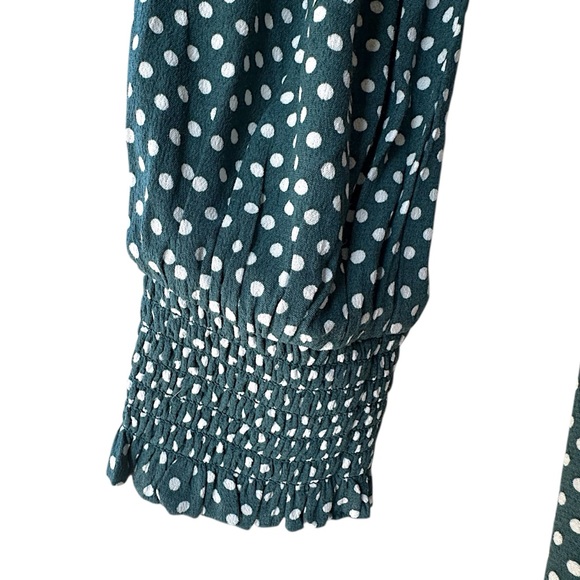 LOFT | NWOT WRAP DRESS LONG SLEEVE POLKADOT GREEN & WHITE RUFFLE HEM | SIZE 8 - Picture 6 of 10